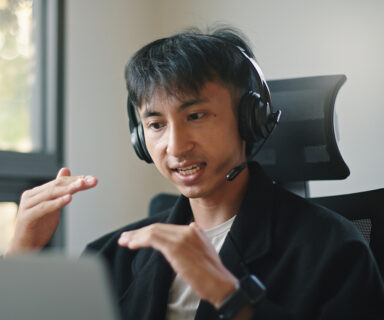 Man making a video conference.