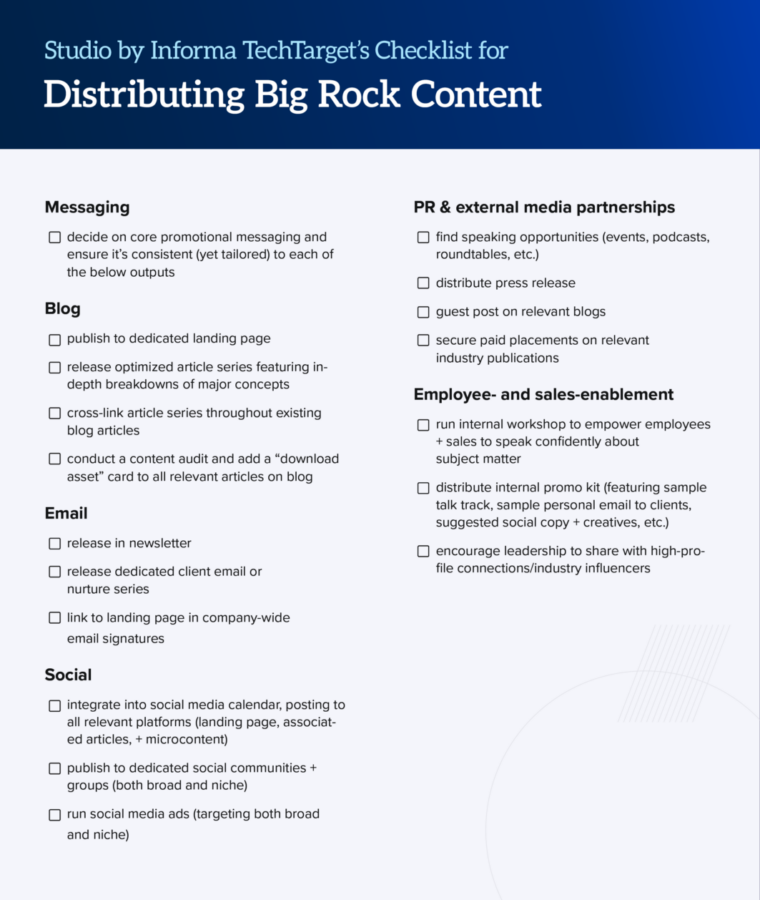 Studio by Informa TechTarget’s Checklist for Distributing Big Rock ...