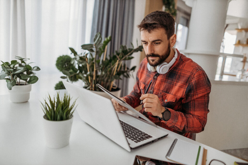 Young man working from home