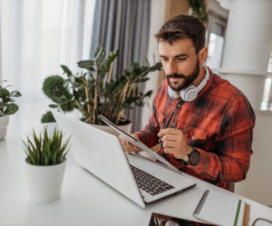 Young man working from home