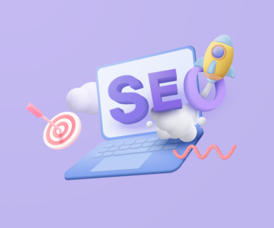 3D-SEO-optimization-with-rocket-for-marketing-social-media-concept.-Interface-for-web-analytics-strategy-and-research-planing-in-laptop.-3d-seo-strategy-vector-icon-render-illustra