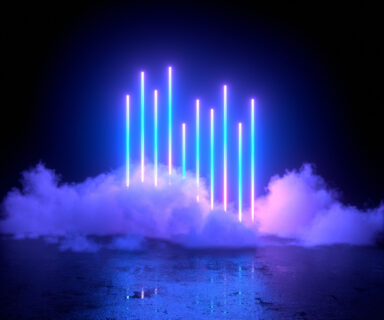 3d-abstract-background-with-ultraviolet-neon-lights-empty-frame-cosmic-landscape-glowing-tunnel-door-with-smoke