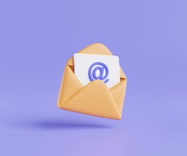3d-icon-rendering-illustration-of-Envelope-with-letter-paper-document.-Mail-icon-online-message-Email-message-mail-icon-Card-and-invitations.-Cartoon-minimal-style-on-purple-ba