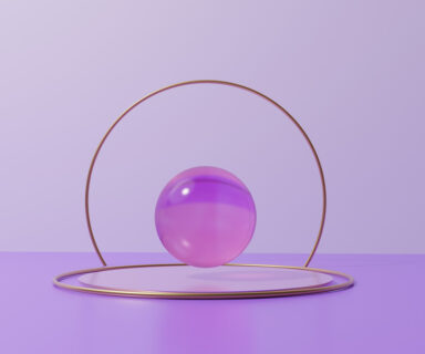 3d-render-of-purple-crystal-ball-on-a-round-podium-with-golden-rings