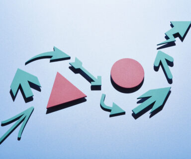 A-group-of-arrows-moving-up-and-around-obstacles