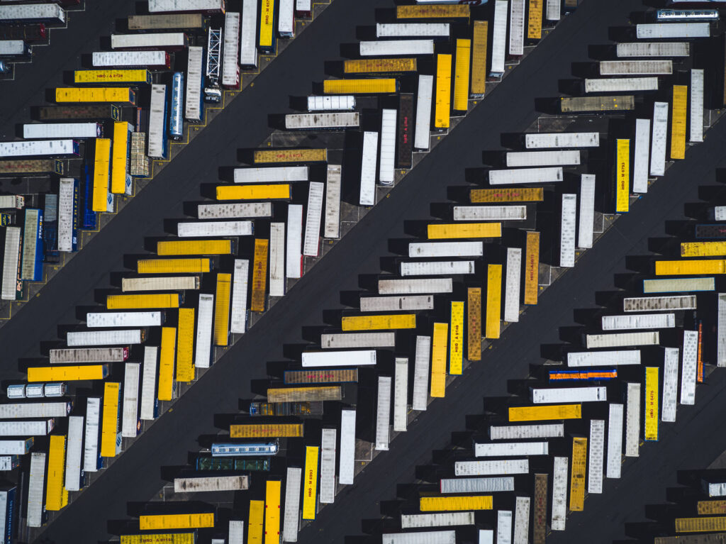 Aerial-shot-of-parked-trucks-Scunthorpe-United-Kingdom