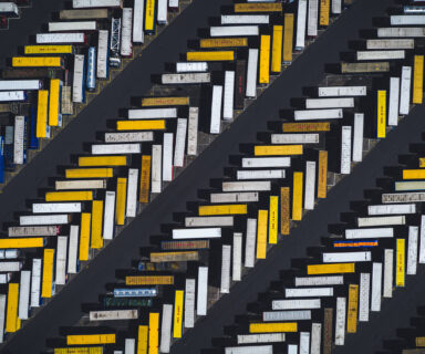 Aerial-shot-of-parked-trucks-Scunthorpe-United-Kingdom