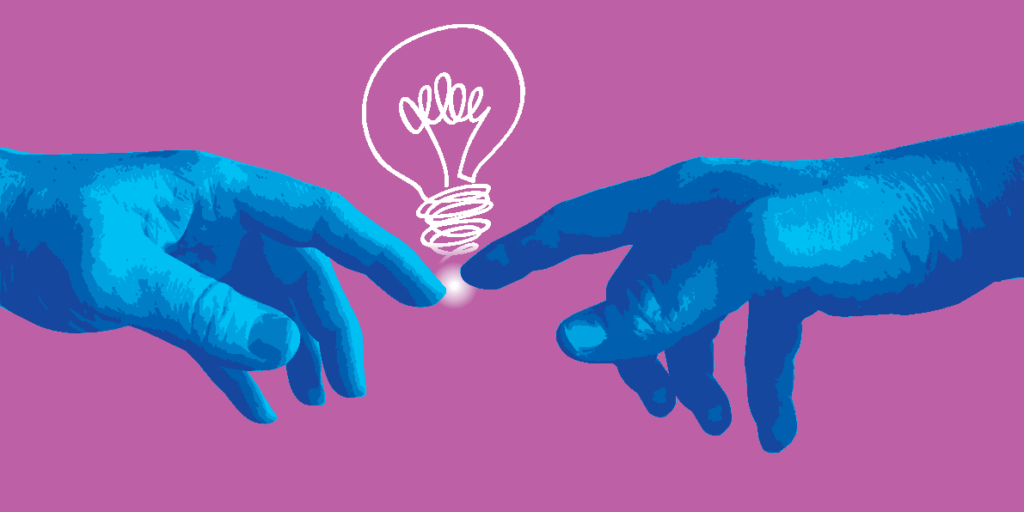 Concept-of-creation-and-communication-with-the-hands-of-Adam-and-God-who-finds-an-idea.