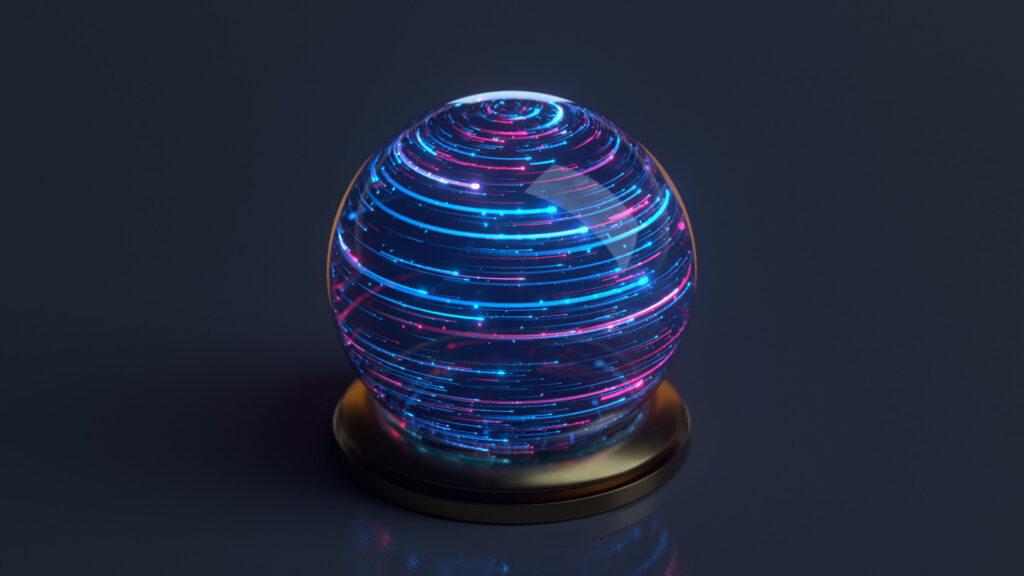 Crystal-magic-ball-with-neon-light-trails-3D-render