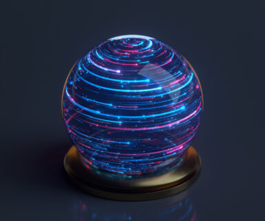Crystal-magic-ball-with-neon-light-trails-3D-render