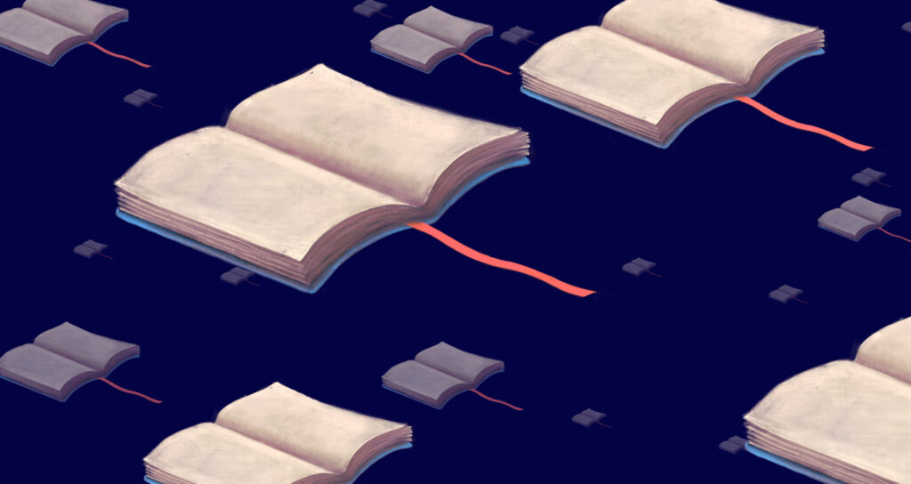 Education-dream-and-learning-concept-imagination-of-flying-books-in-sky-surreal-artwork-conceptual-painting-illustration