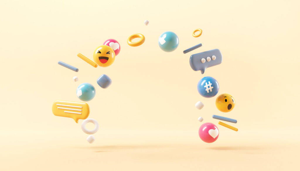 Empty-background-surrounded-with-social-media-icon-for-product-design-3d-render.