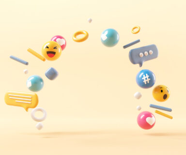 Empty-background-surrounded-with-social-media-icon-for-product-design-3d-render.