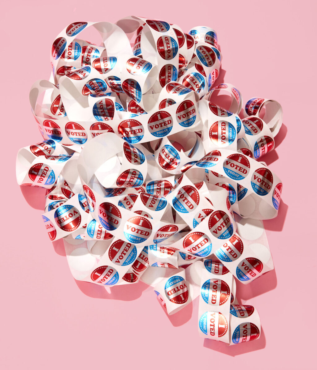 I-VOTED-Stickers-on-a-Pink-Background