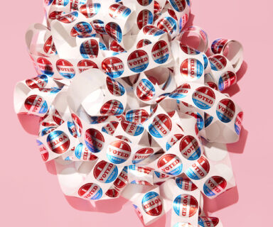 I-VOTED-Stickers-on-a-Pink-Background