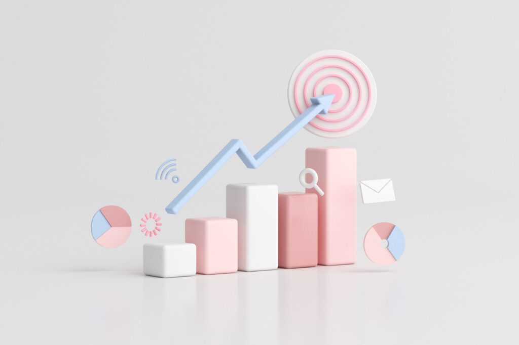 Illustration-of-business-stock-chart-with-arrow-on-target-3d-rendering