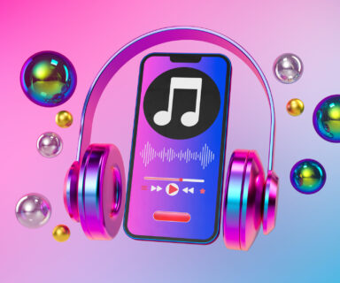 Listening-to-Music-on-a-Mobile-Phone-Music-Player-With-Headphones-3d-Rendering-Music-Application-On-Smartphone