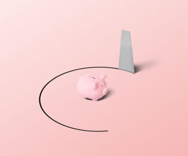 Piggy bank in a volatile position
