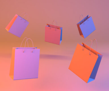 Shopping-bags.-Group-of-multicolored-blank-gift-bags.-3D-render.