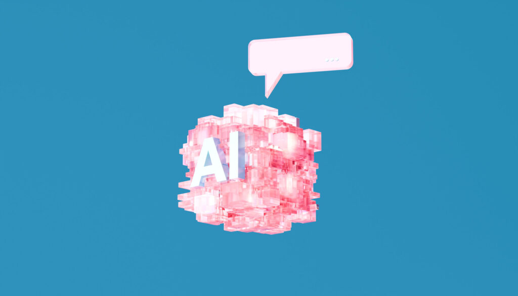 Silent Syntax – Translucent AI Symbol and Speech Bubble in Minimal Digital Space