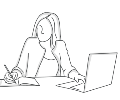 Woman-using-laptop-and-writing-in-a-diary-on-her-working-desk.
