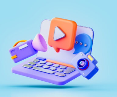 laptop sign with camera video recorder message chat 3d render concept